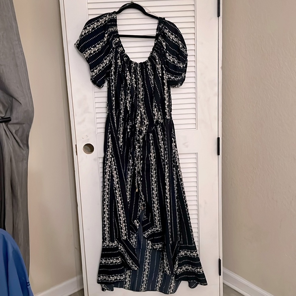 Indulge 2x blue and cream dress